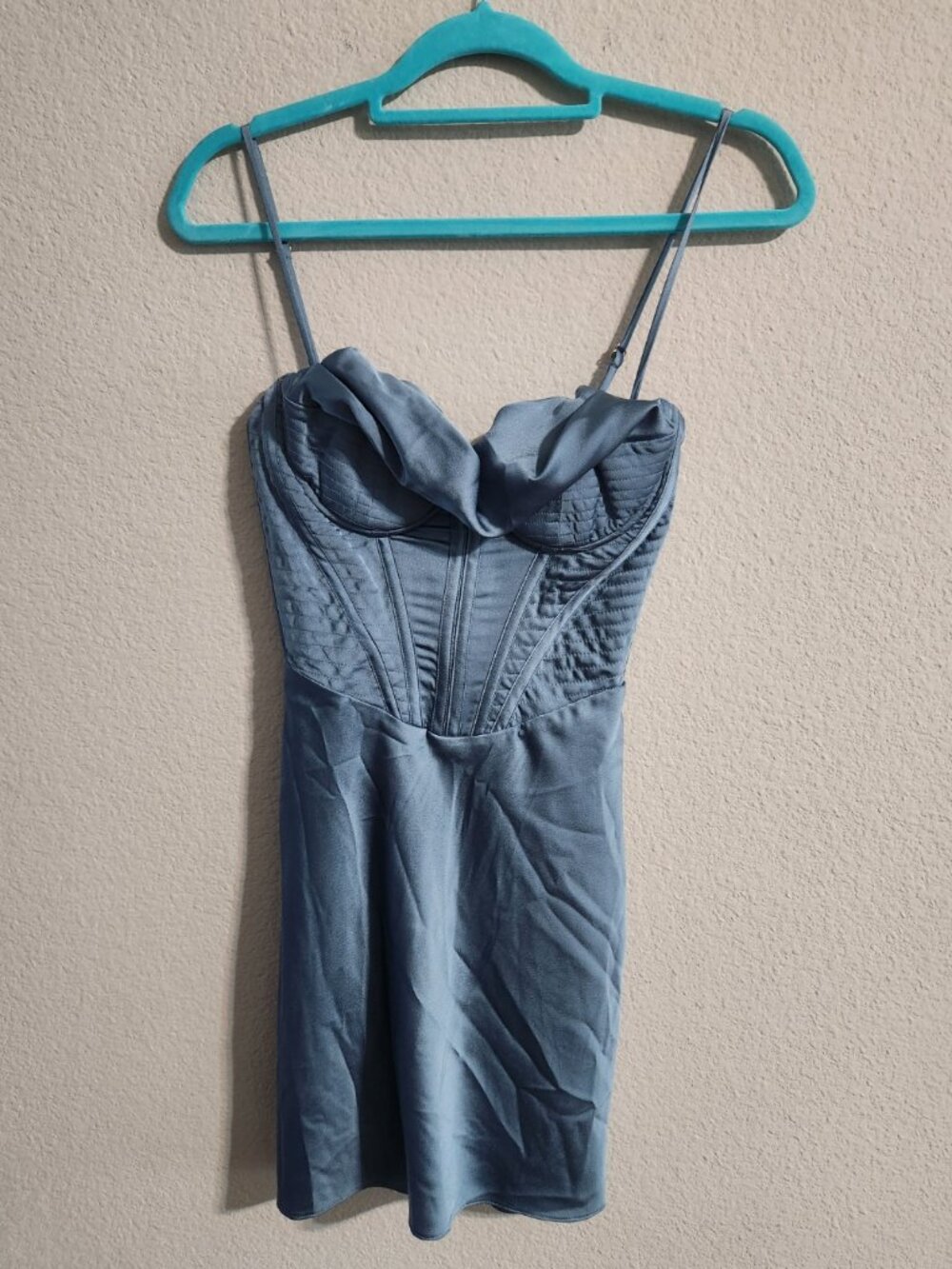 House of CB Myrna Satin Corset mini dress dusty blue size xs